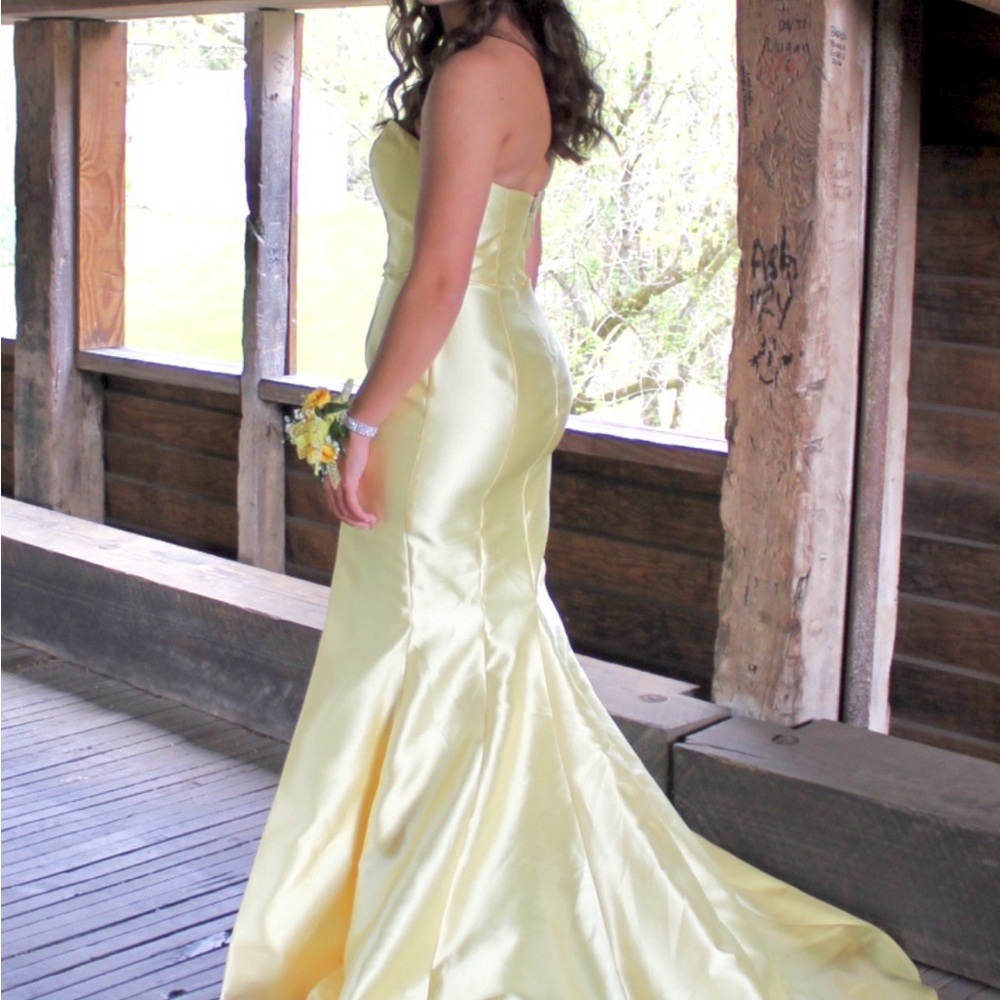 Sherri Hill Yellow Satin Mermaid Prom Dress